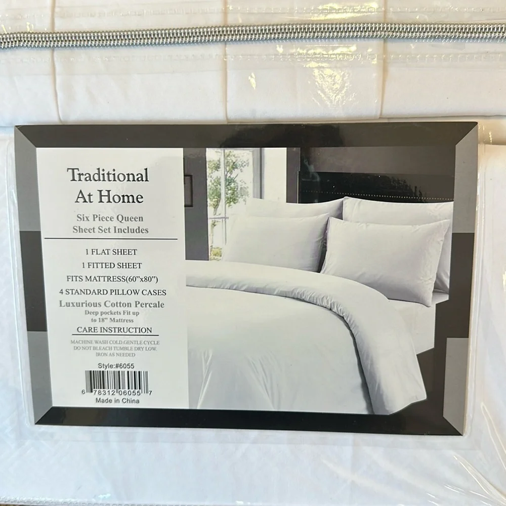 Traditional at Home 6pc Queen Sheet Set White as Snow Embossed Maze key